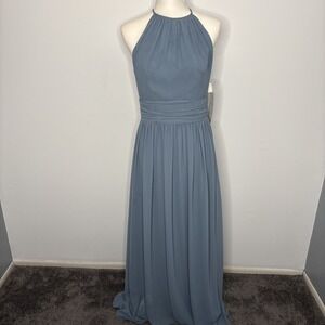 Bill Levkoff SAMPLE Halter Dress Women's 8 Blue Bridesmaid Prom Formal